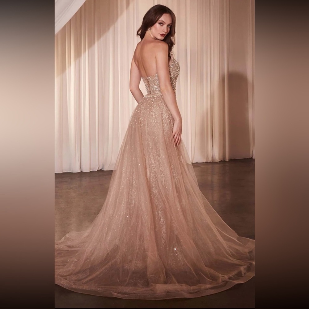 Strapless Glittering Champagne Evening Gown - Picture 2 of 11